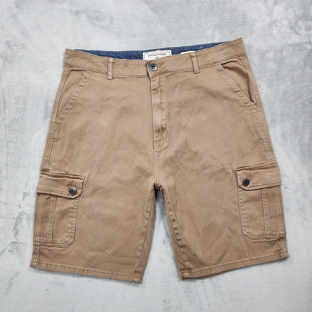 Vintage Genes Shorts Mens 36 Beige Cargo Slim Fit 9 Inseam Stretch Casual Summer